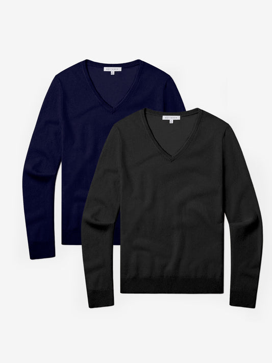 Cashmere V-Neck Willow Sweater 2-Pack Black/Navy V-Neck sweaters