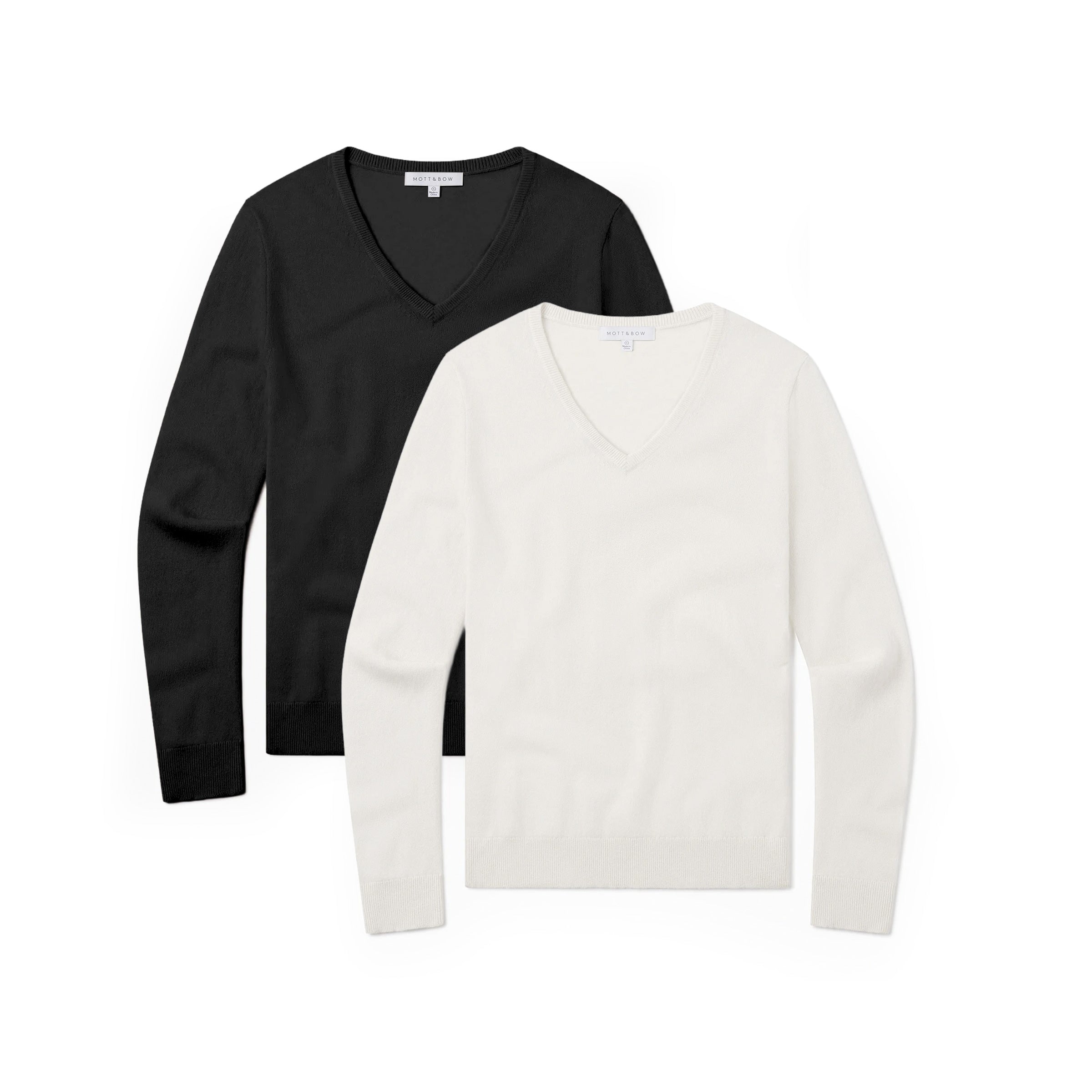 Women wearing Cream/Black Cashmere V-Neck Willow Sweater 2-Pack sweaters
