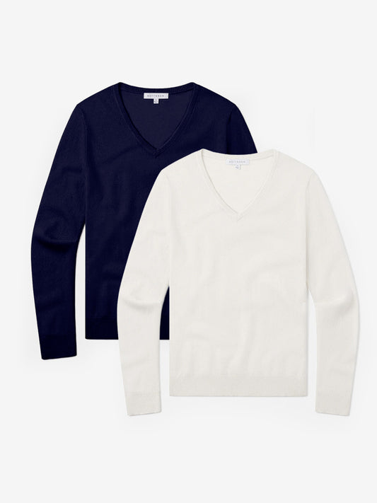 Cashmere V-Neck Willow Sweater 2-Pack Navy/Cream V-Neck sweaters