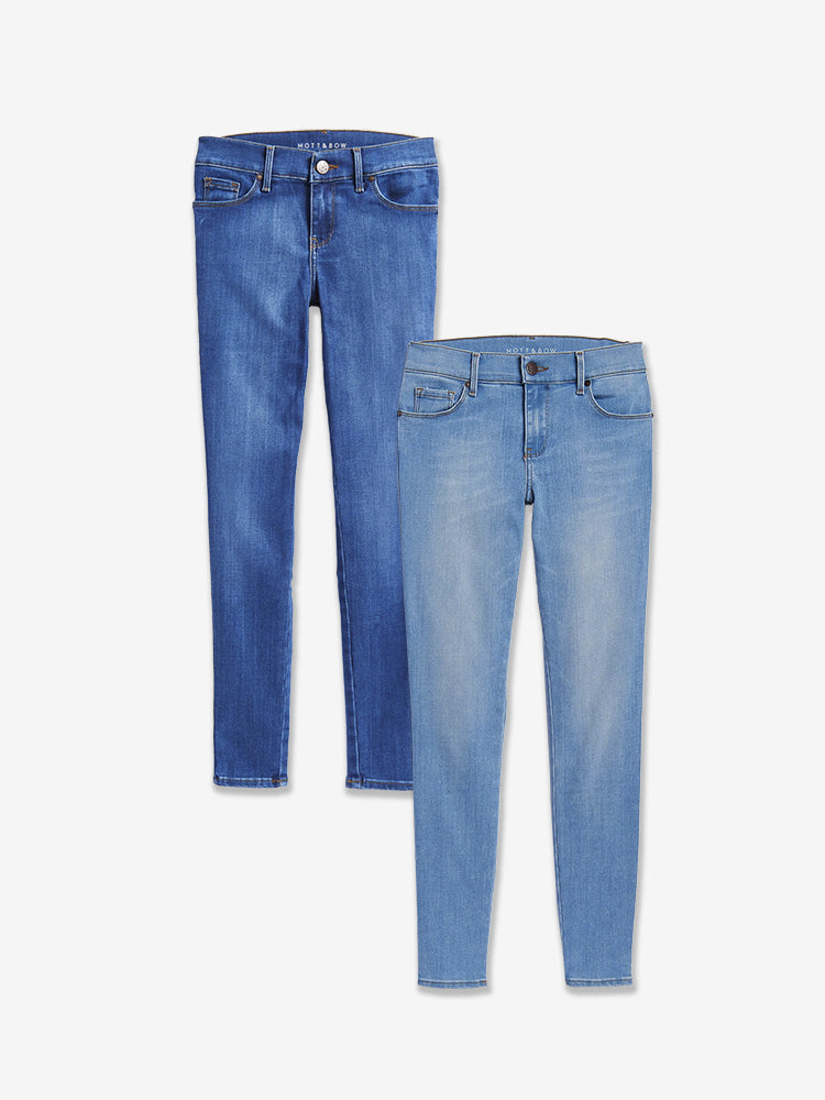 Women wearing Light Blue/Medium Blue High Rise Skinny Jane 2-Pack jeans