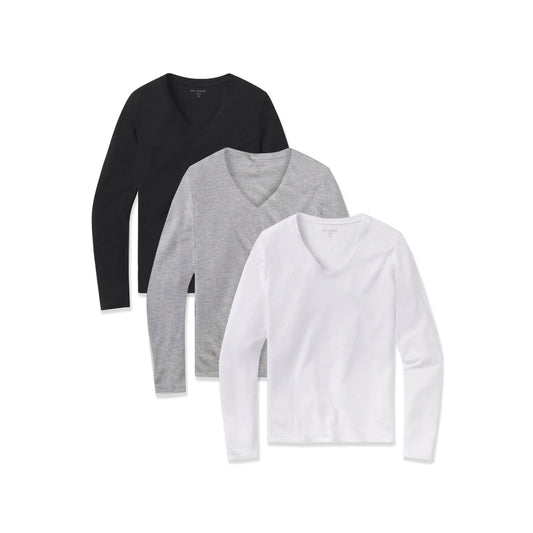 Long Sleeve V-Neck Tee Marcy 3-Pack Black/Heather Gray/White V-Neck tees