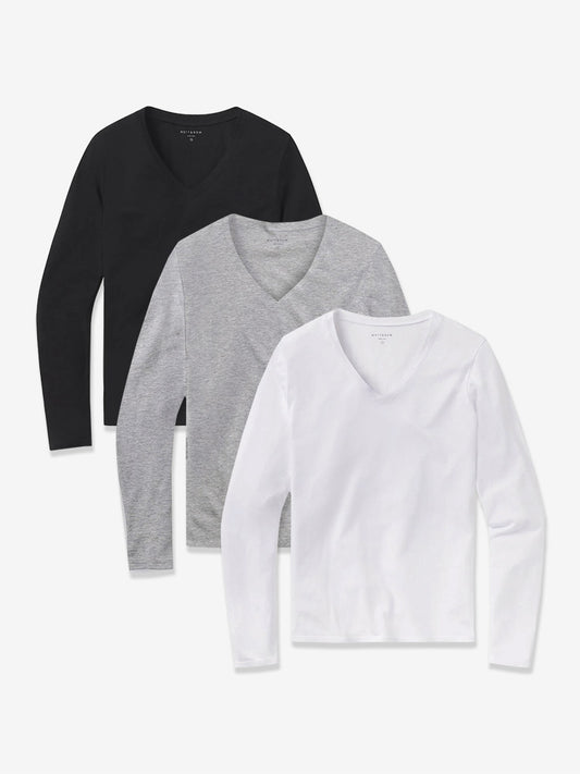 Long Sleeve V-Neck Tee Marcy 3-Pack Black/Heather Gray/White V-Neck tees