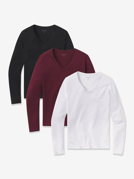 Long Sleeve V-Neck Tee Marcy 3-Pack White/Black/Crimson V-Neck tees