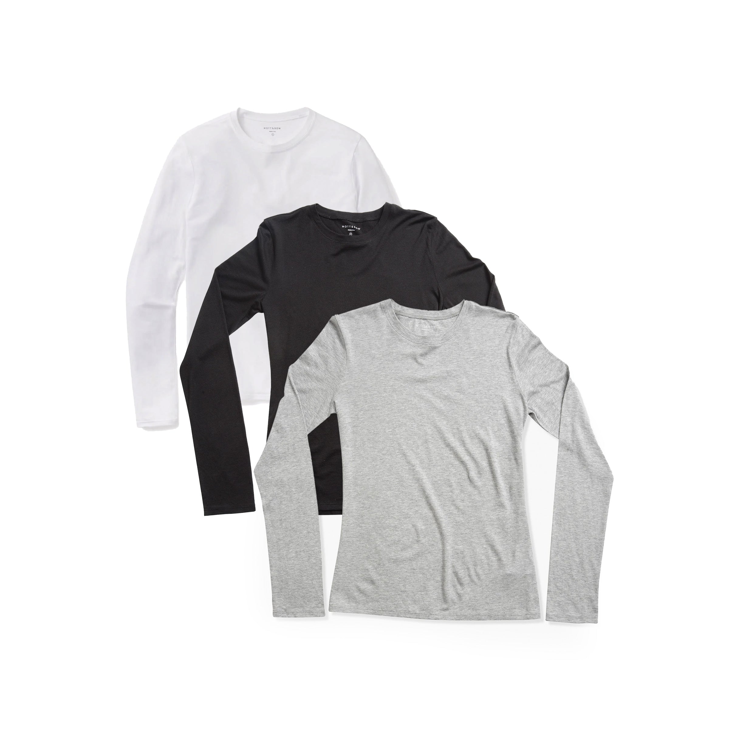Women wearing Noir/Gris chiné/Blanc Long Sleeve Crew Tee Marcy 3-Pack shirts pour femmes