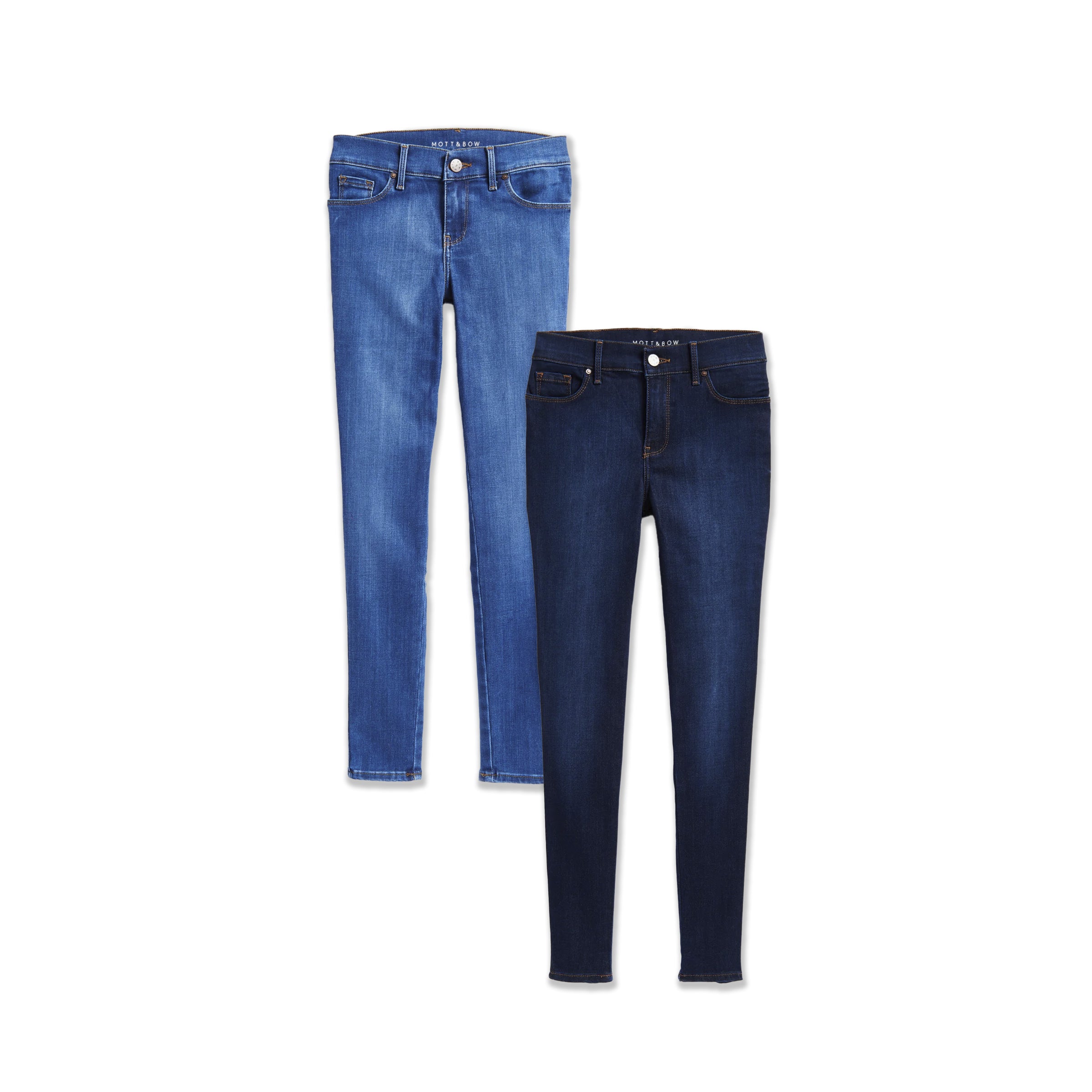 Women wearing Medium Blue/Medium Dark Blue Jane Mid Rise Skinny 2-Pack jeans