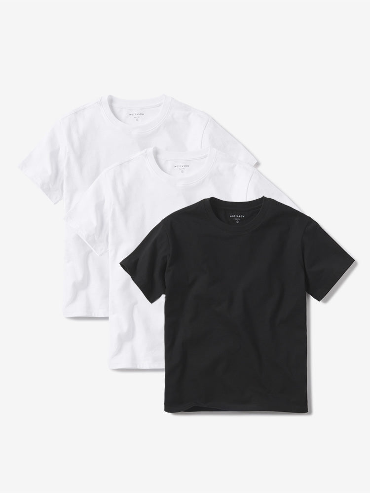 Women wearing White/White/Black Everyday Cotton Crew Tee 3-Pack
