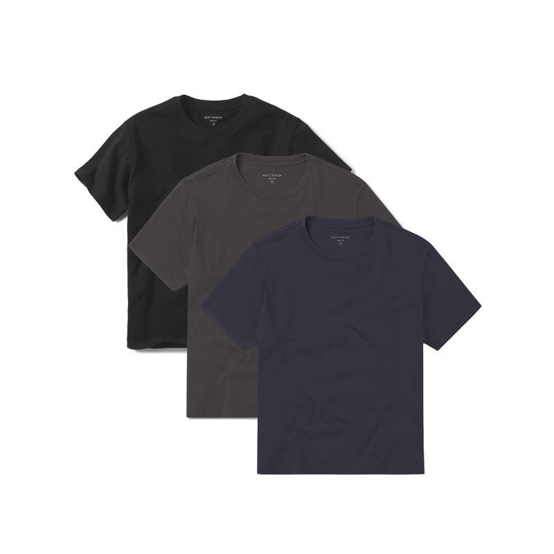 Women wearing Black/Dark Gray/Navy Everyday Cotton Crew Tee 3-Pack tees