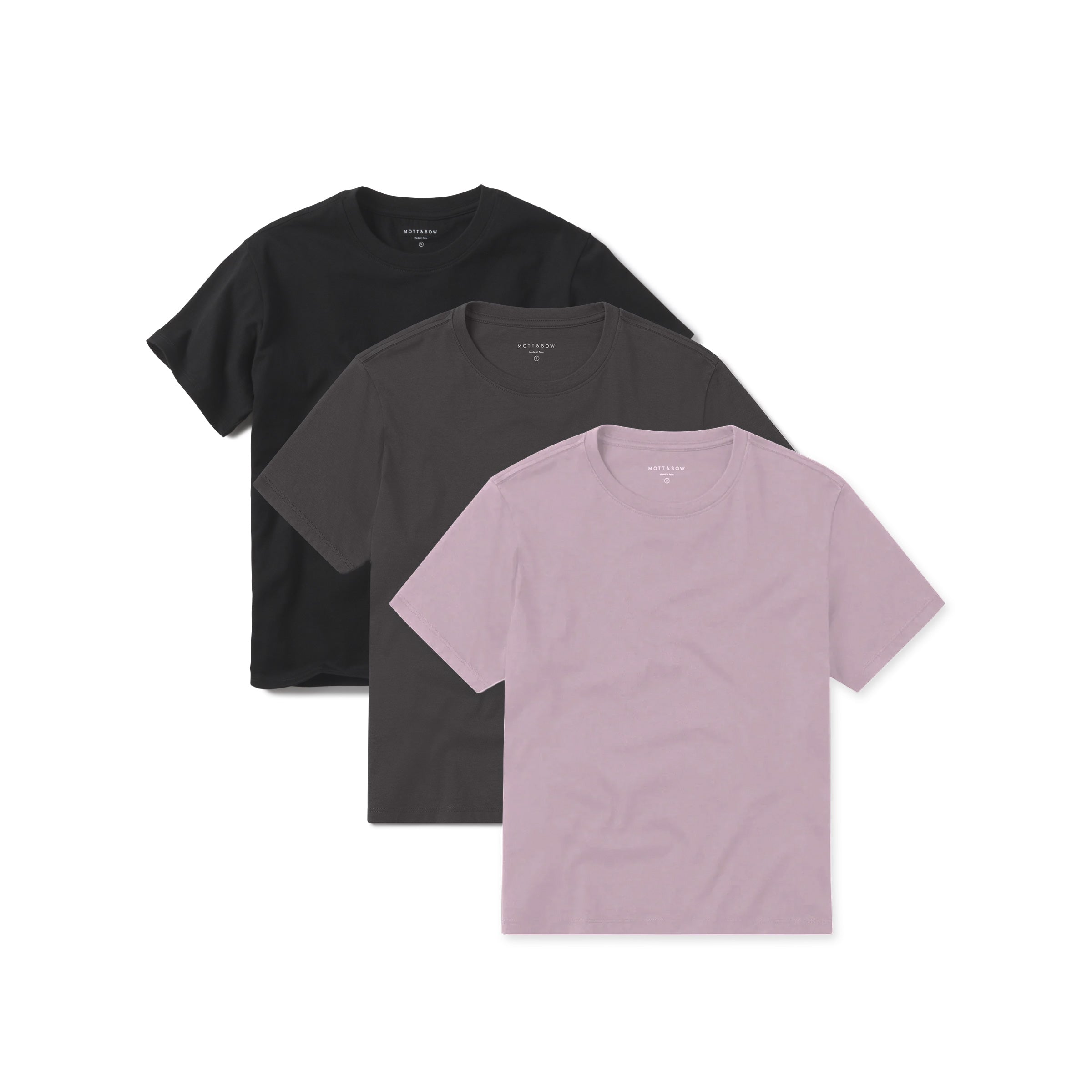 Women wearing Dark Gray/Black/Rose Pink Everyday Cotton Crew Tee 3-Pack tees