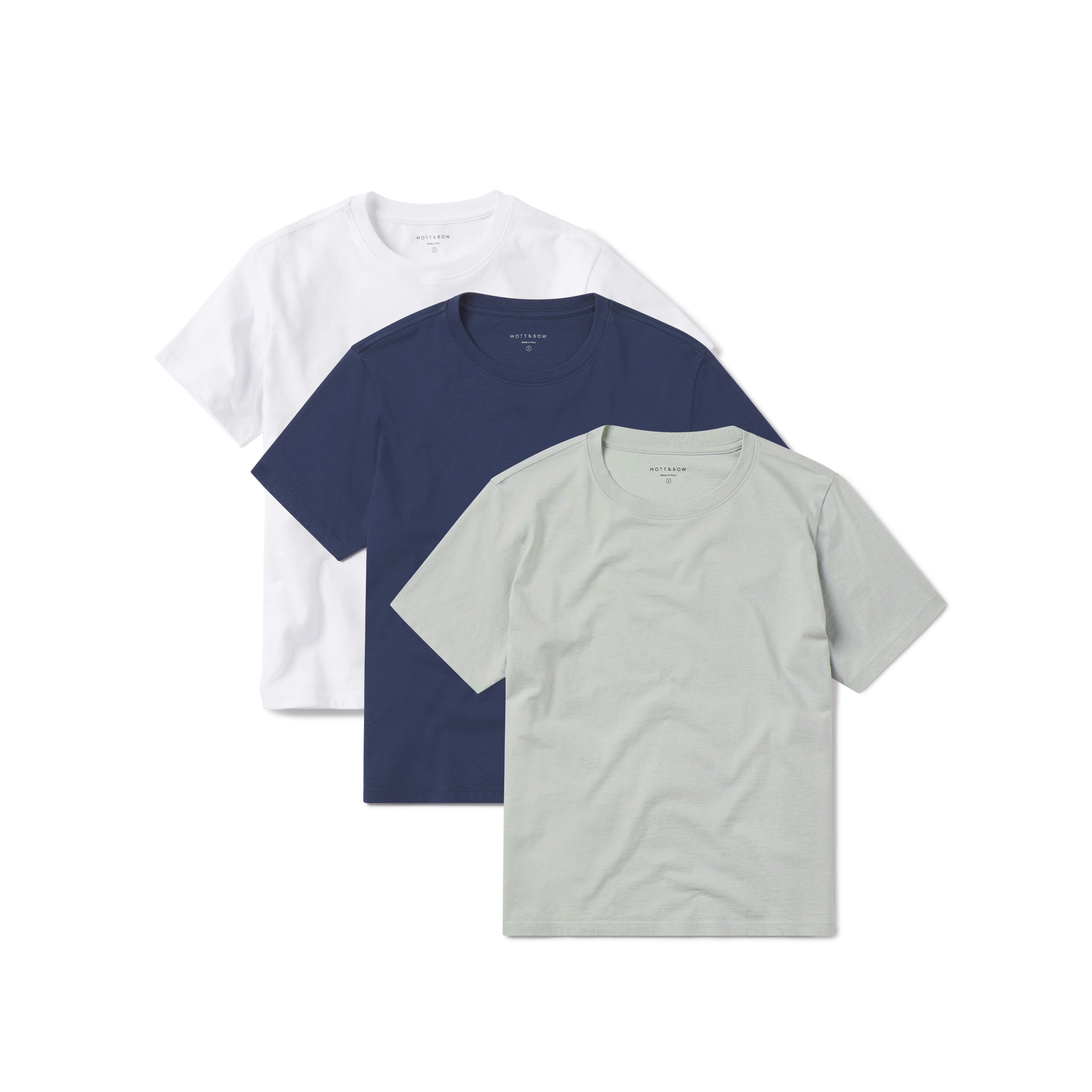 Women wearing White/Venice Blue/Honeydew Everyday Cotton Crew Tee 3-Pack tees
