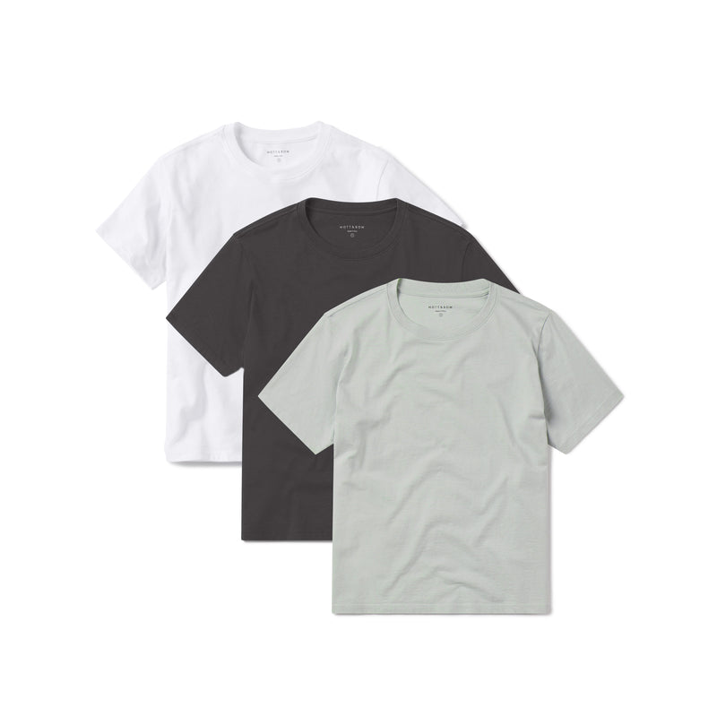 Women wearing White/Honeydew/Dark Gray Everyday Cotton Crew Tee 3-Pack tees