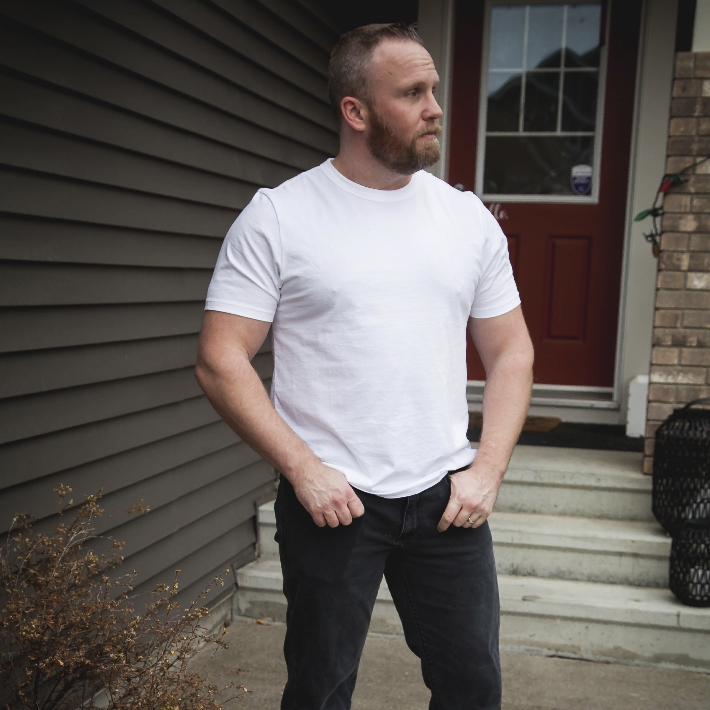 Men wearing White Classic Crew Driggs Tee