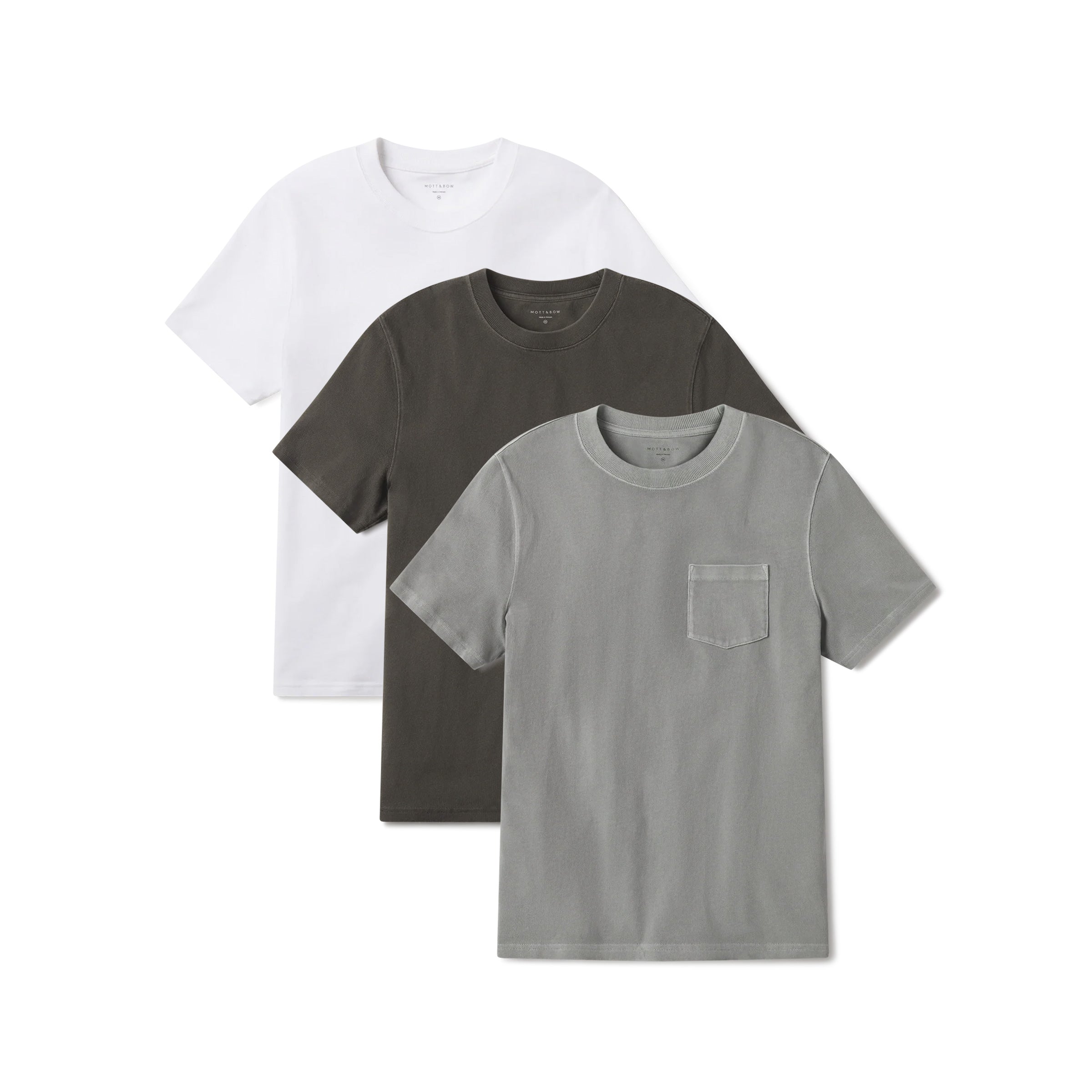 Men wearing White/Vintage Pewter/Vintage Dark Moss Heritage Weighted Tee 3-Pack tees