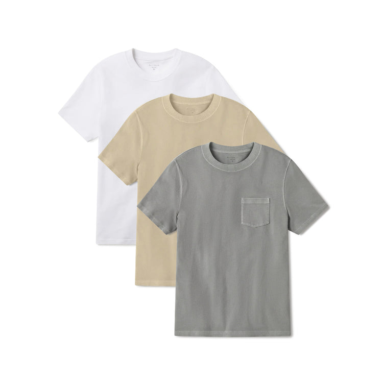 Men wearing White/Vintage Taupe/Vintage Pewter Heritage Weighted Tee 3-Pack