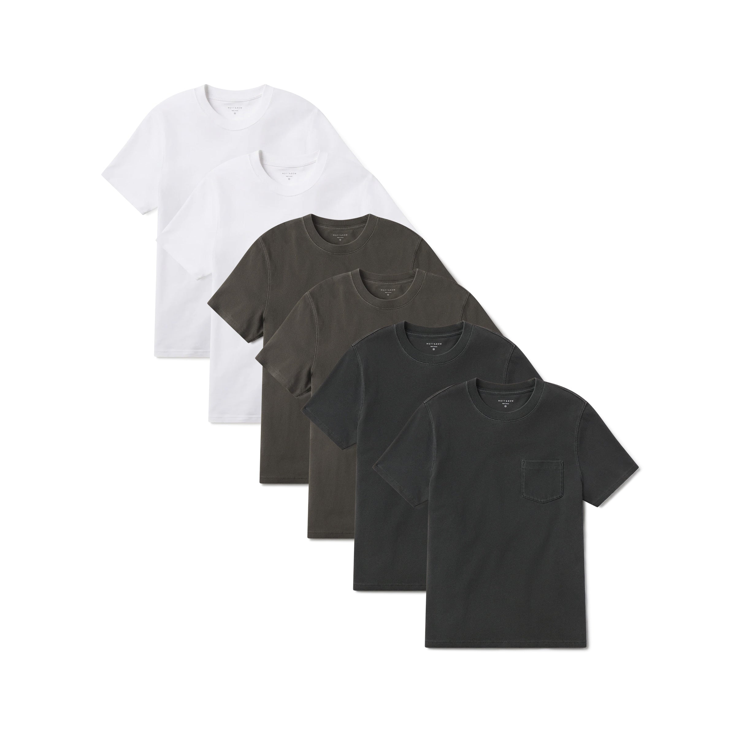 Men wearing White/Vintage Dark Moss/Vintage Dark Gray Heritage Weighted Tee 6-Pack tees