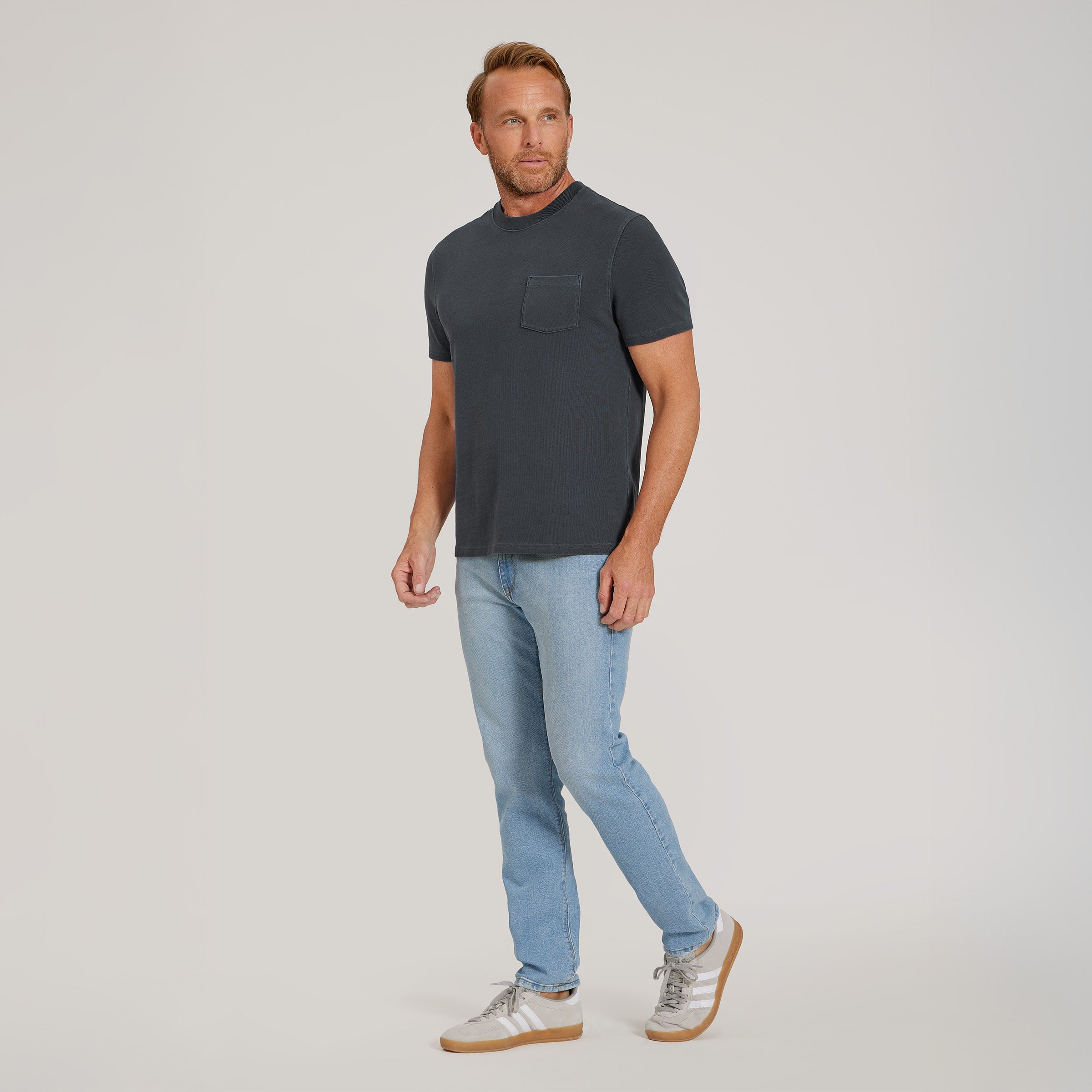 Men wearing Vintage Blue Ink Heritage Weighted Tee