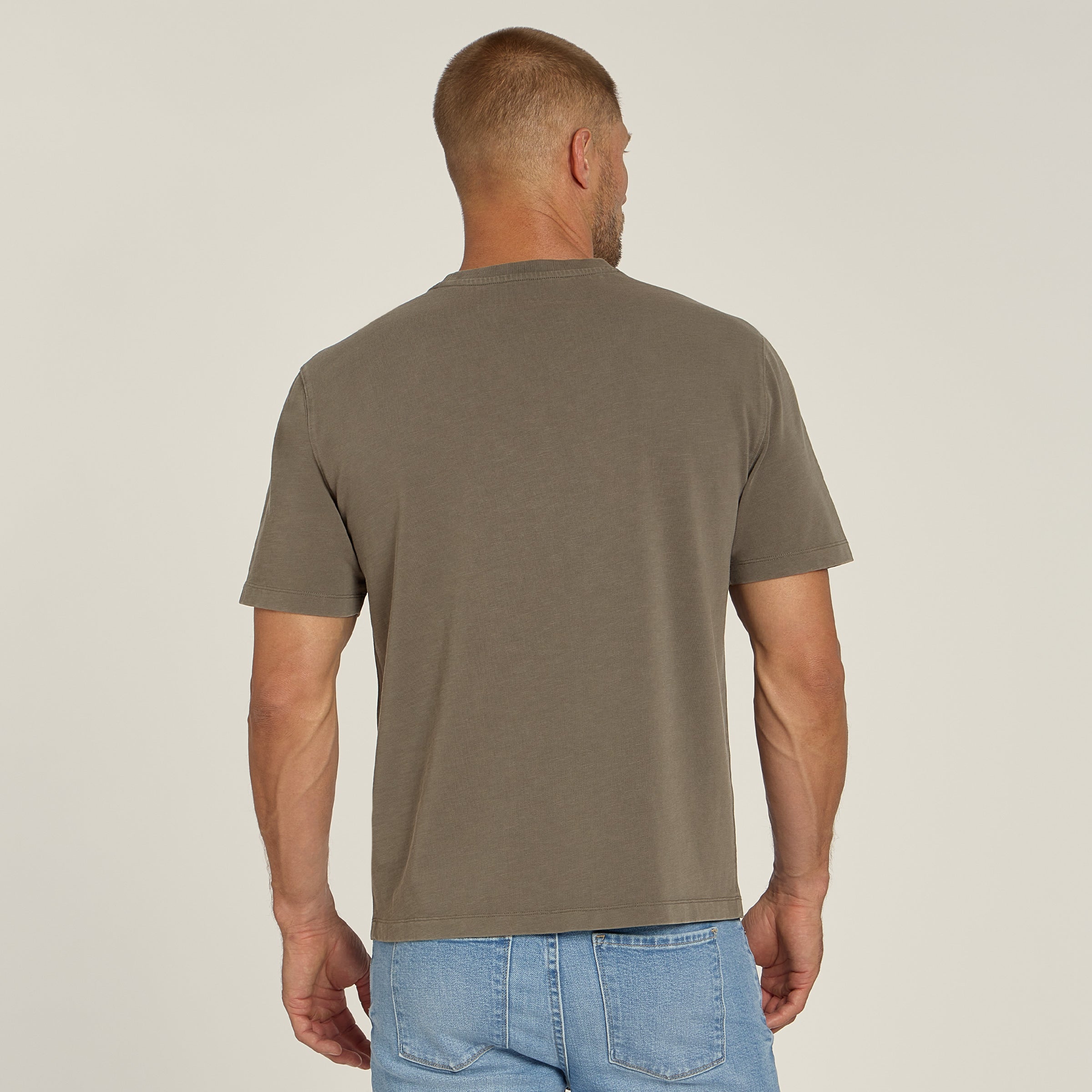 Men wearing Vintage Dark Moss Cotton Jersey Oversized Tee