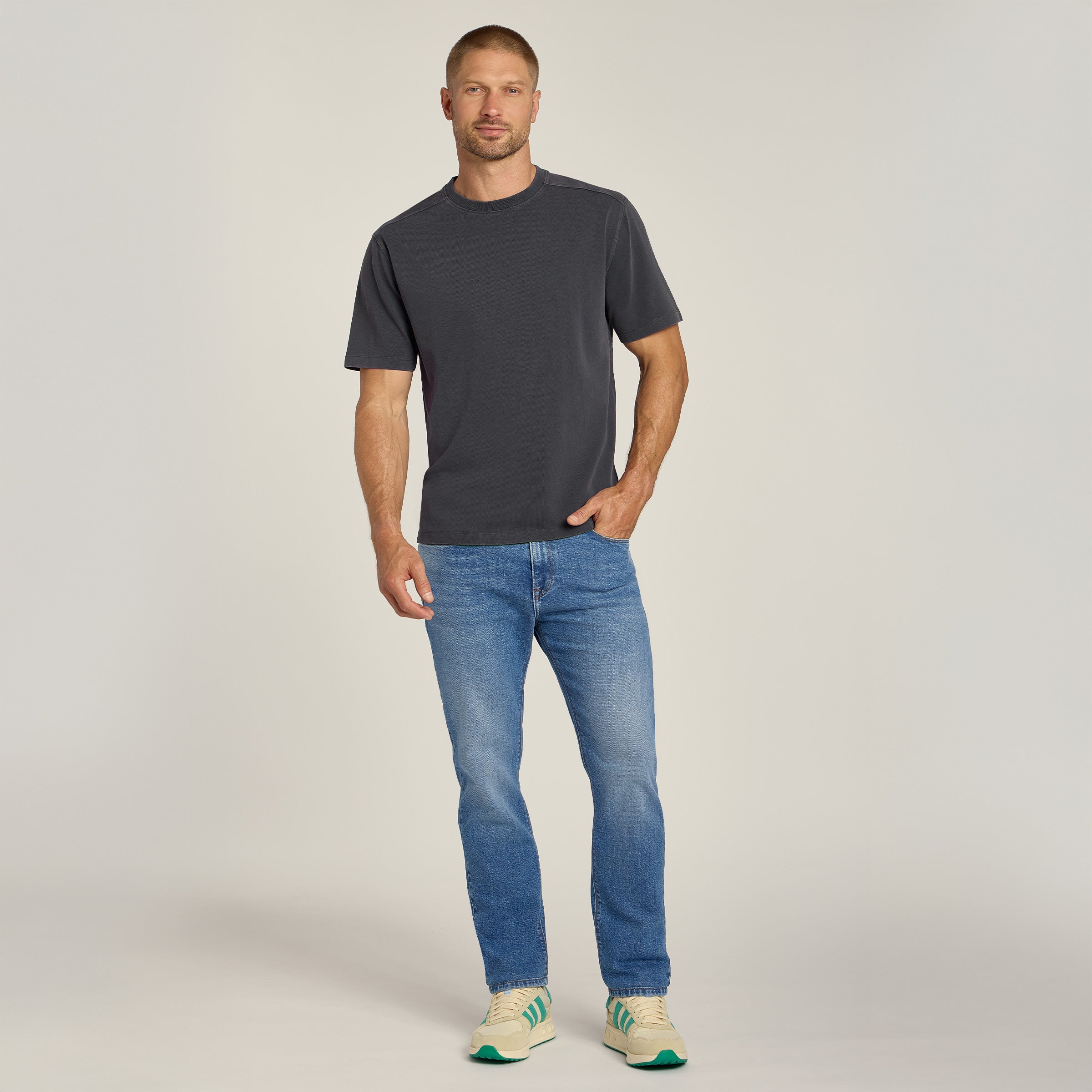 Men wearing Vintage Gray Cotton Jersey Oversized Tee