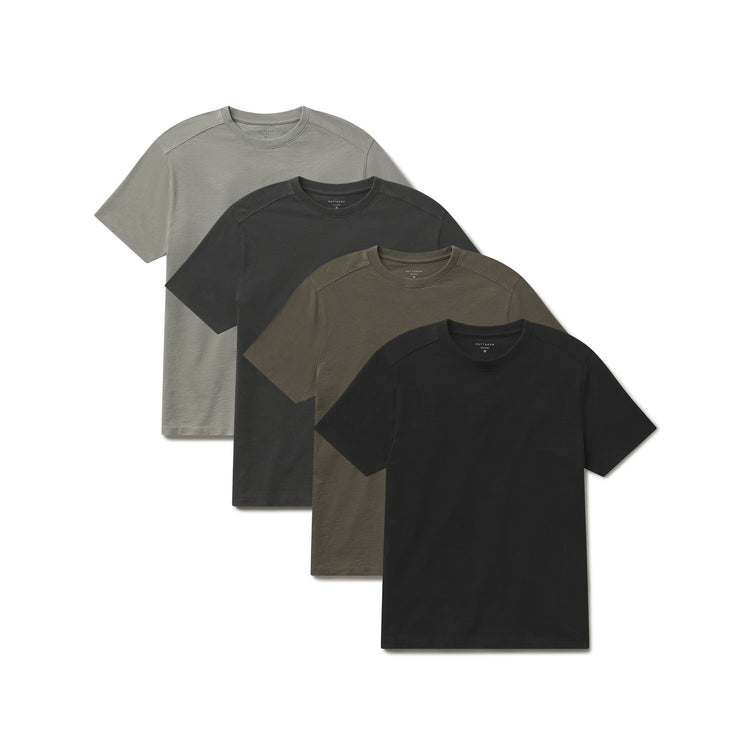 Men wearing Vintage Pewter/Vintage Gray/Vintage Dark Moss/Vintage Black Cotton Jersey Oversized Tee 4-Pack