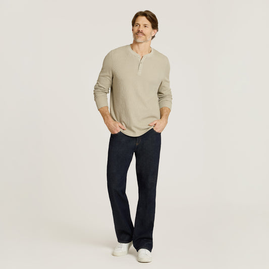 Cotton Waffle Curved Hem Henley Taupe Henley tees