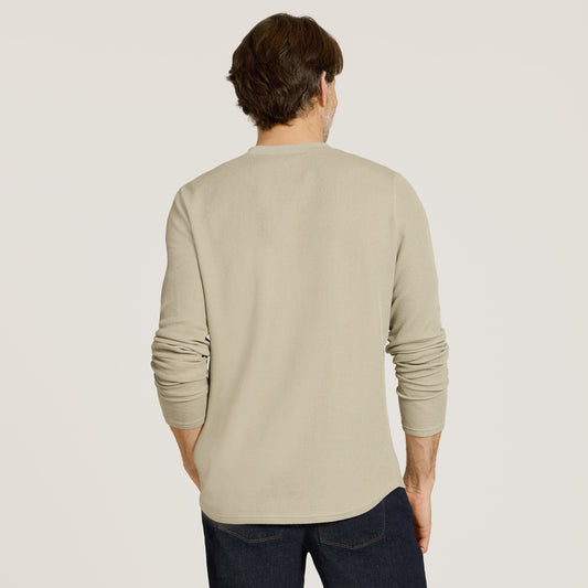 Cotton Waffle Curved Hem Henley Taupe Henley tees