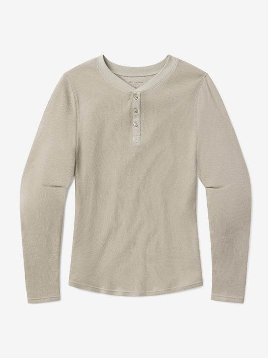 Cotton Waffle Curved Hem Henley Taupe Henley tees