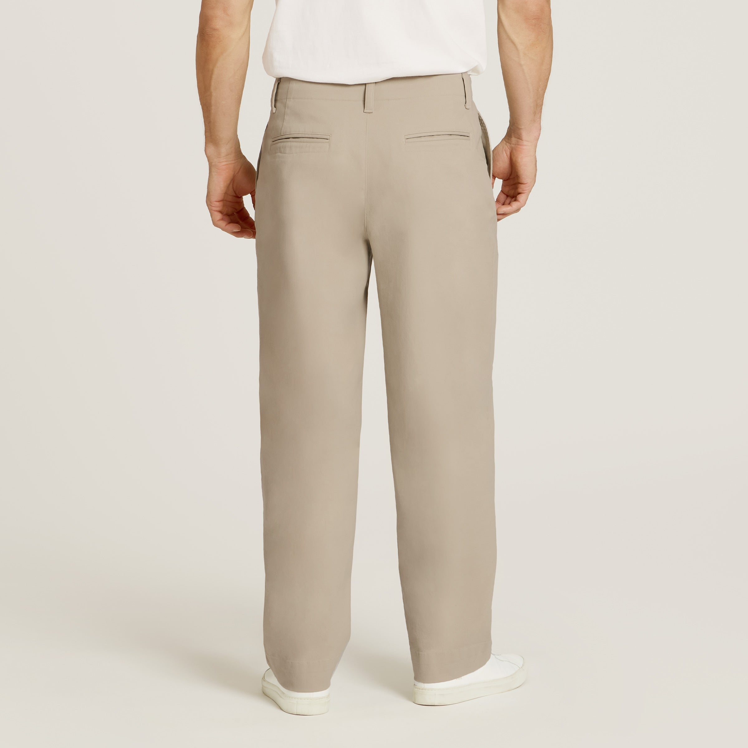 Men wearing Ecru Wide Leg Chino Pants
