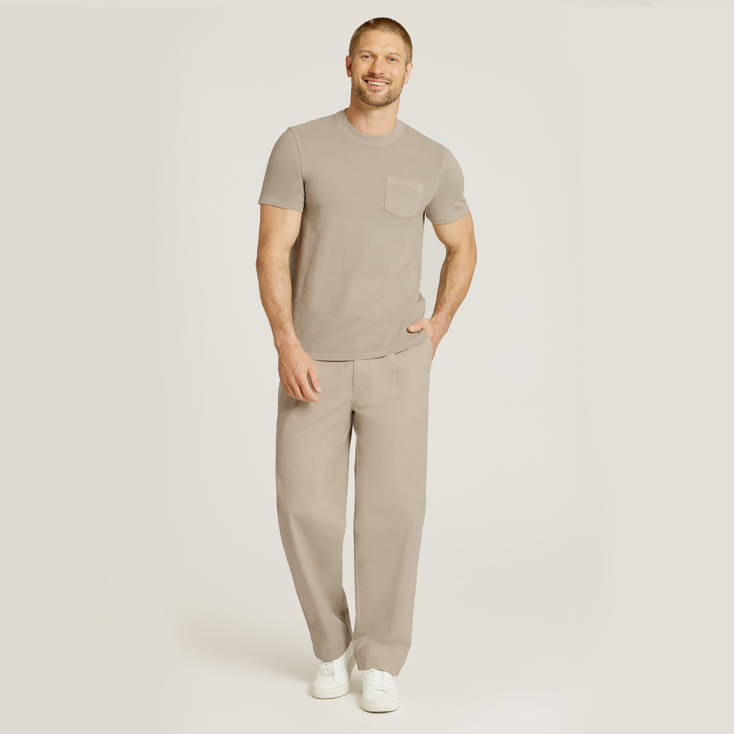 Men wearing Ecru Wide Leg Chino Pants