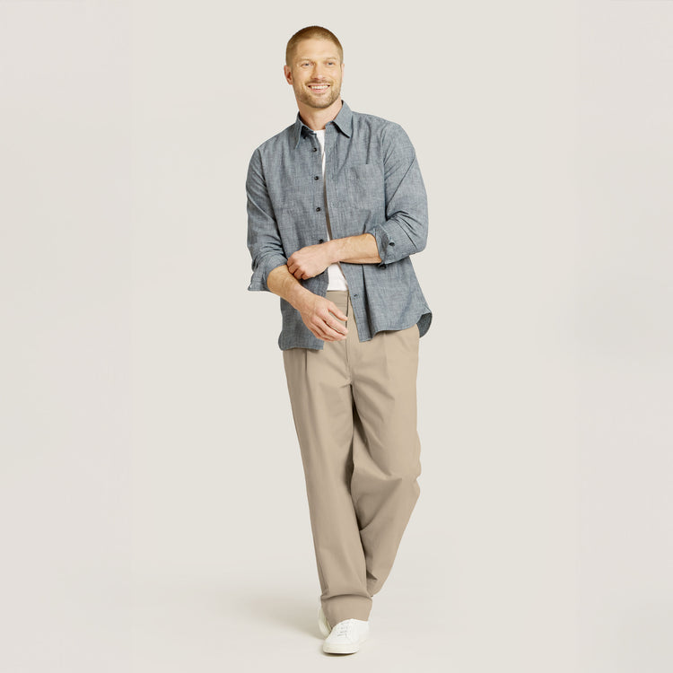 Men wearing Ecru Wide Leg Chino Pants