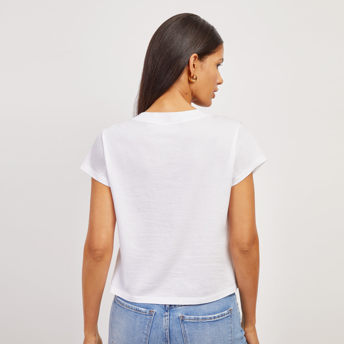 Women wearing White Everyday Cotton Deep V-Neck Tee