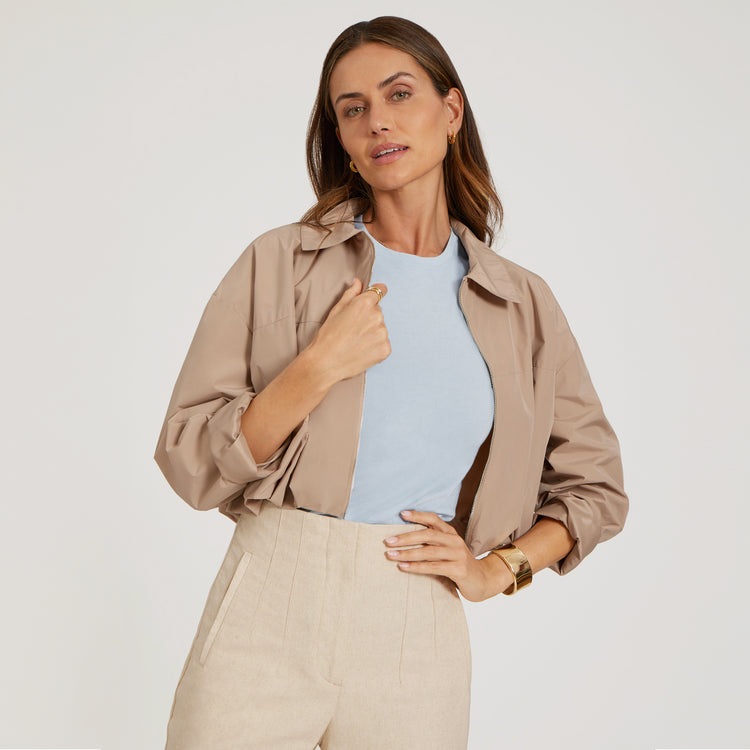Women wearing Ice Blue Fitted Crew Marcy Tee
