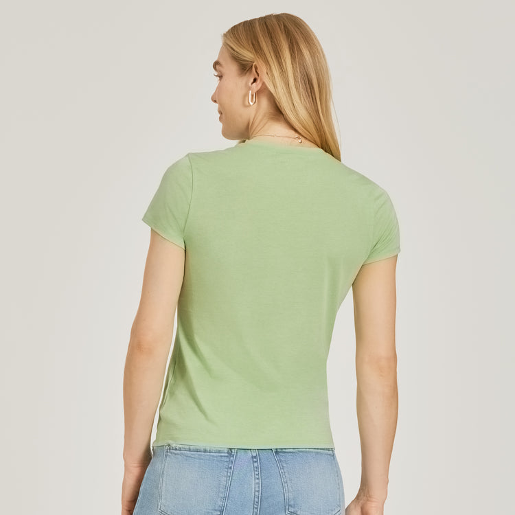 Women wearing Pistacho Fitted Crew Marcy Tee