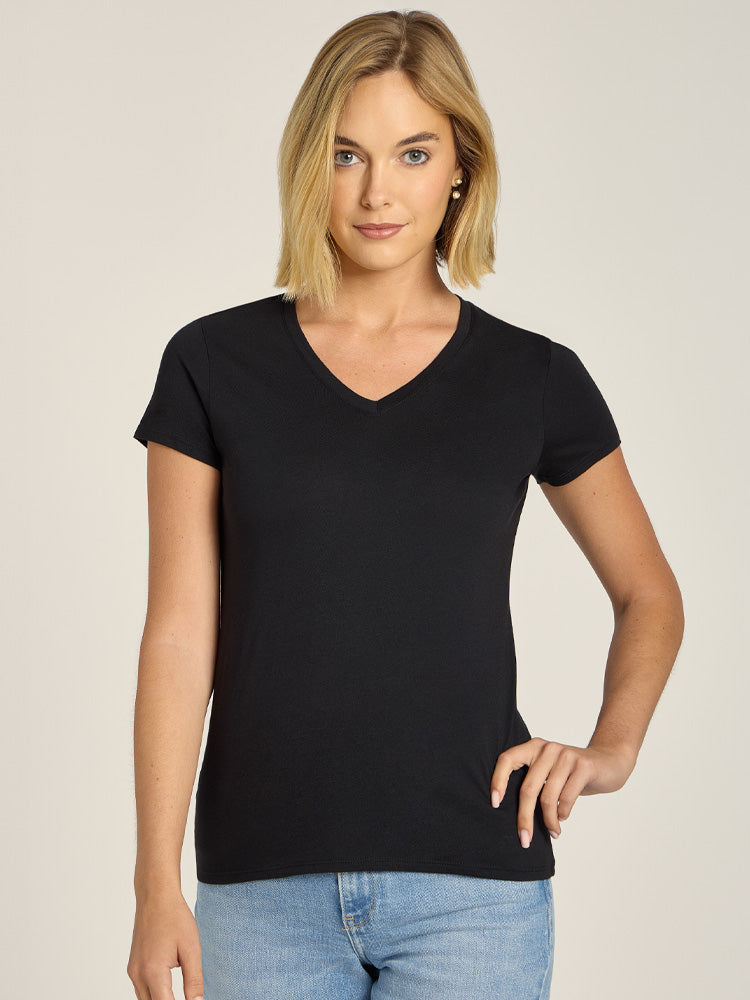 Women wearing Negro Fitted V-Neck Marcy Tee