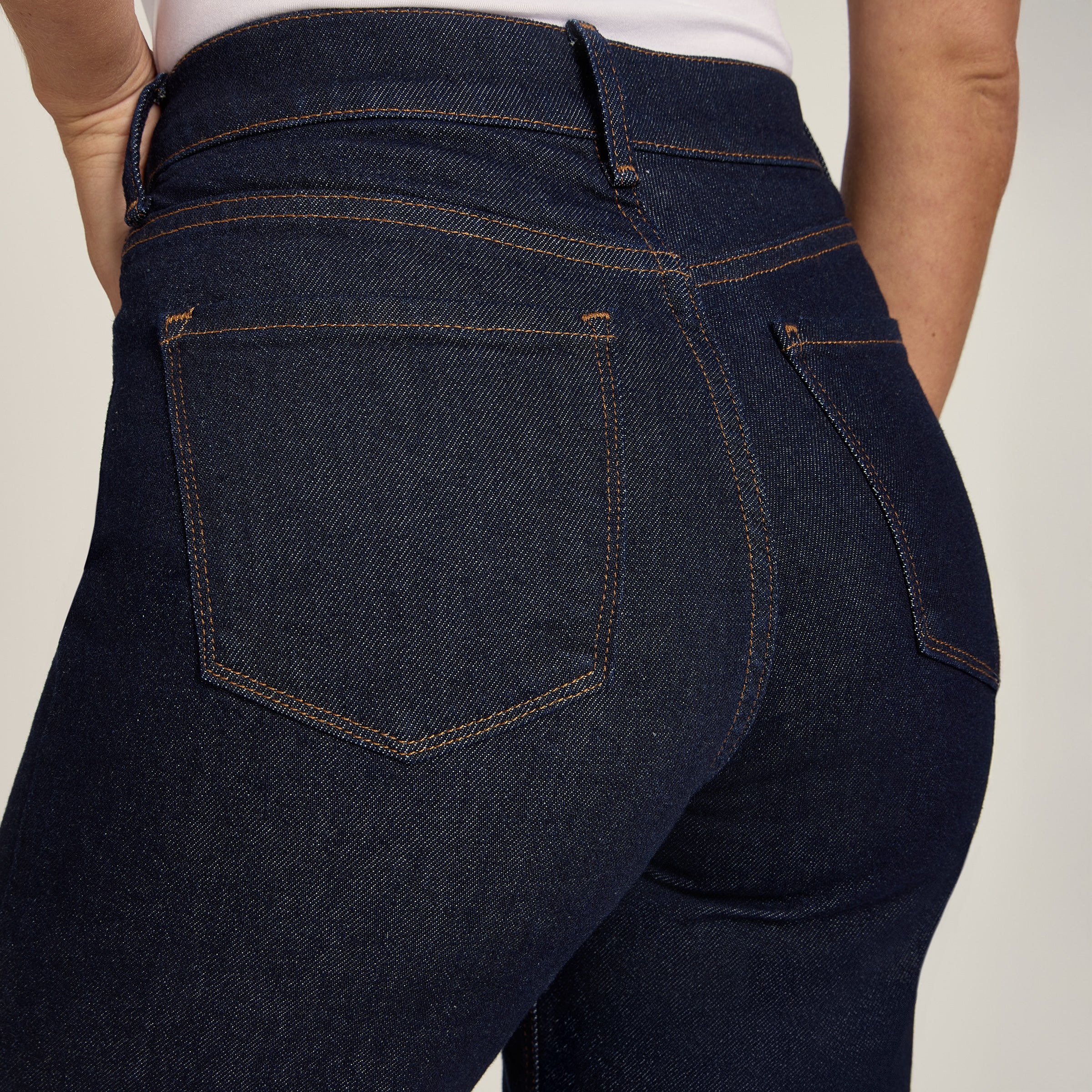 Women wearing Dark Blue High Rise Cropped Straight Leg Gilmore