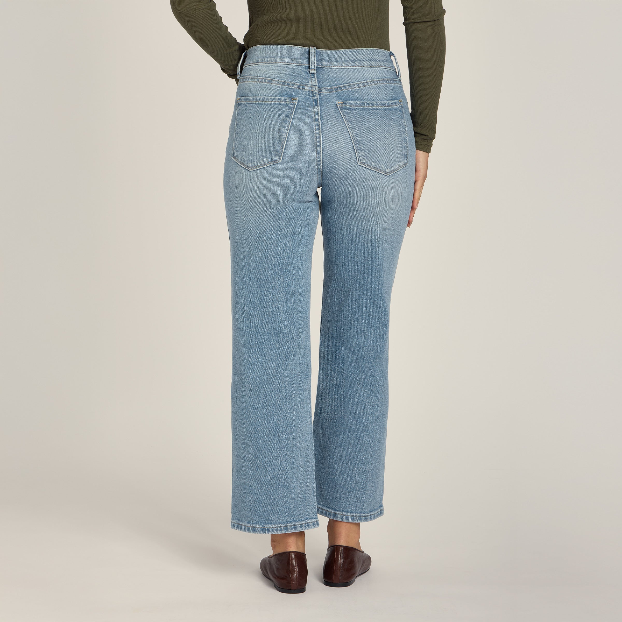 Women wearing Light Blue High Rise Cropped Straight Leg Hubert