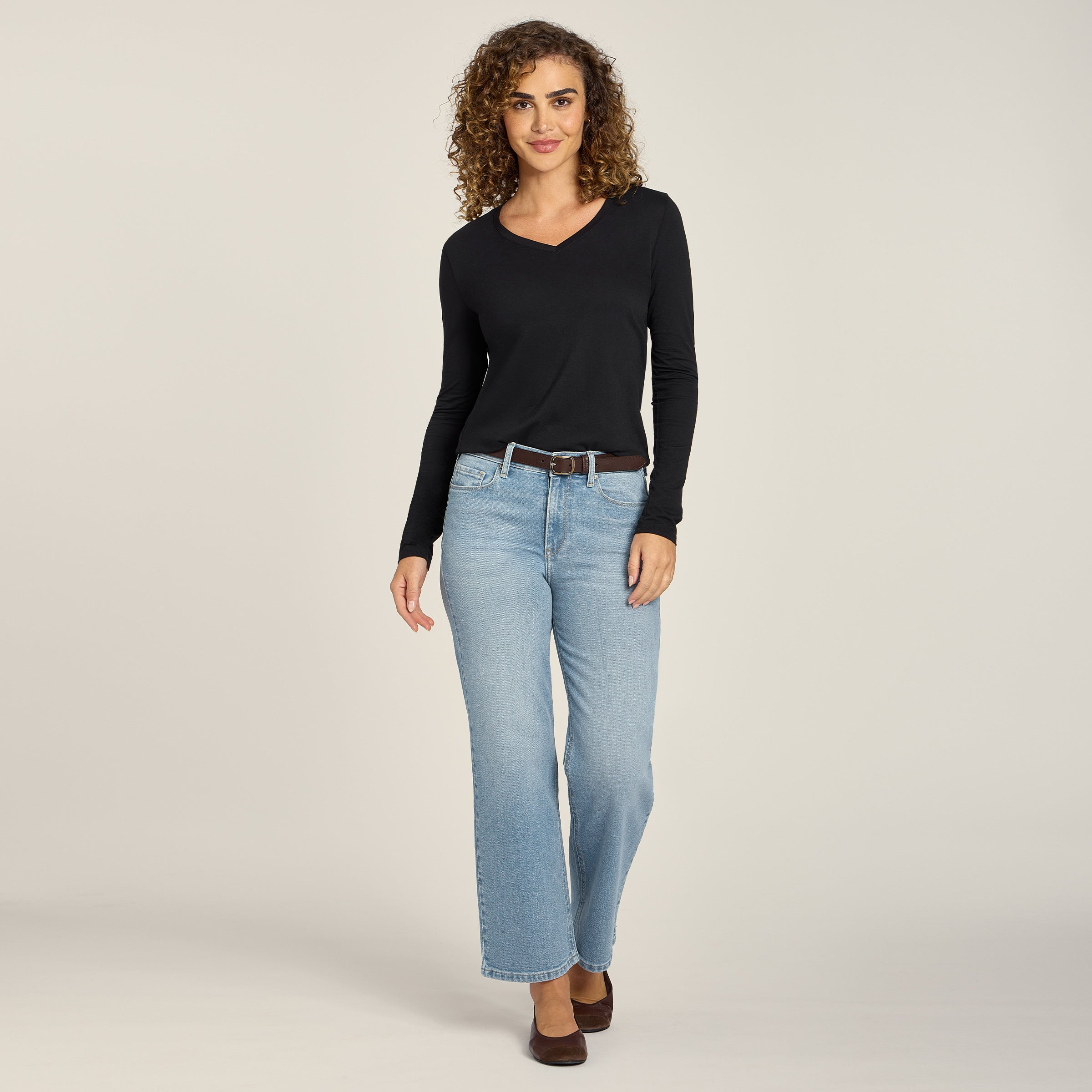 Women wearing Light Blue High Rise Cropped Straight Leg Hubert
