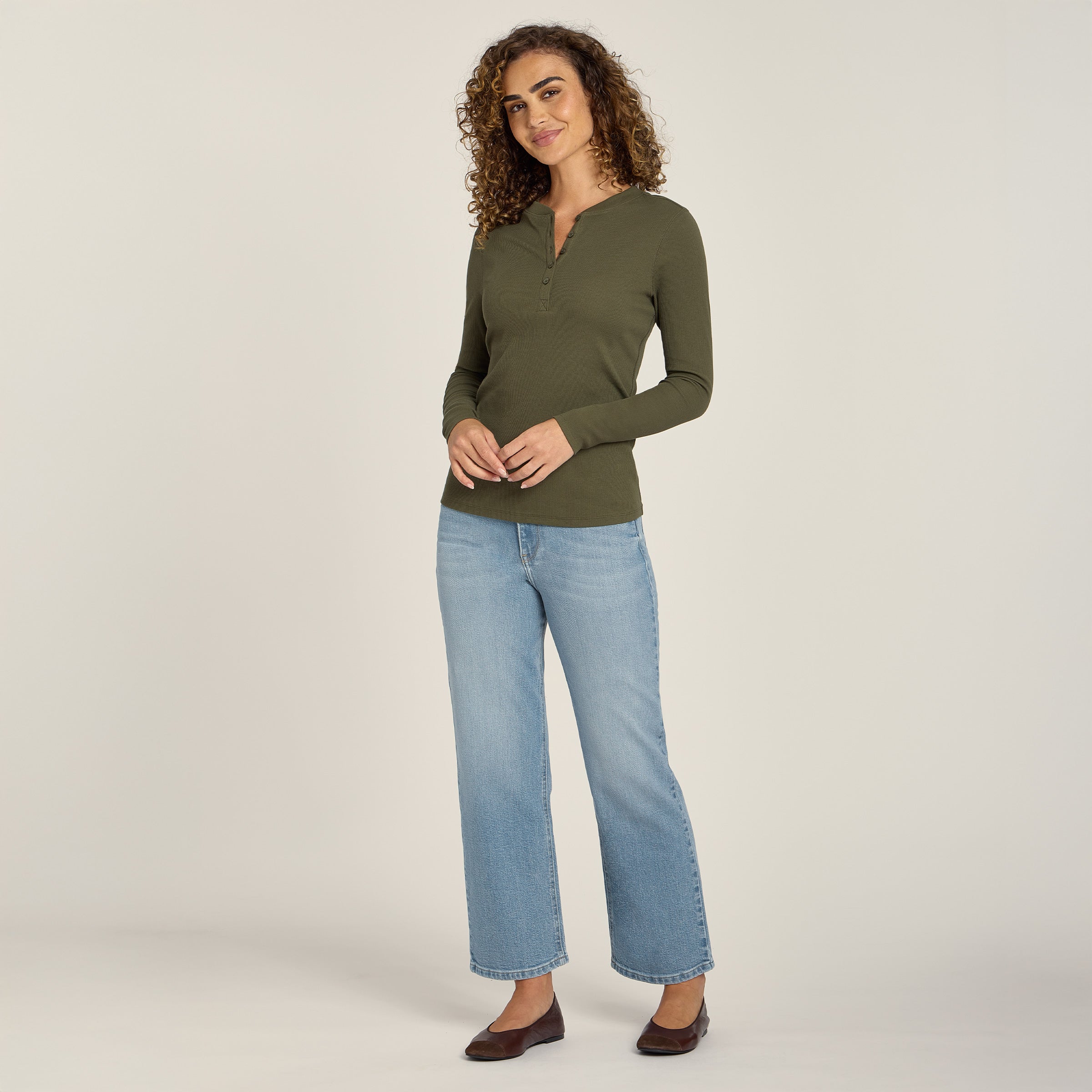 Women wearing Light Blue High Rise Cropped Straight Leg Hubert
