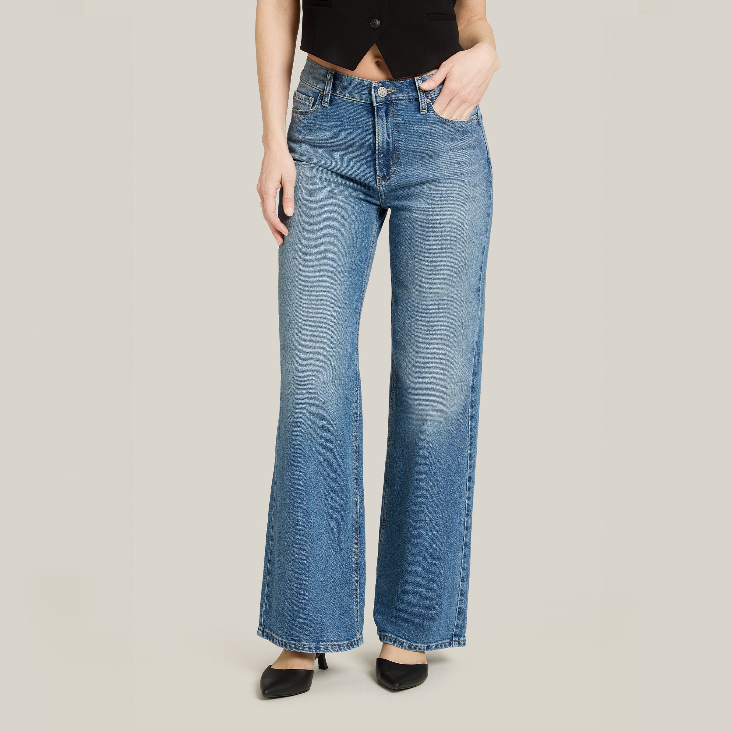 Women wearing Medium Blue High Rise Wide Leg Gilmore