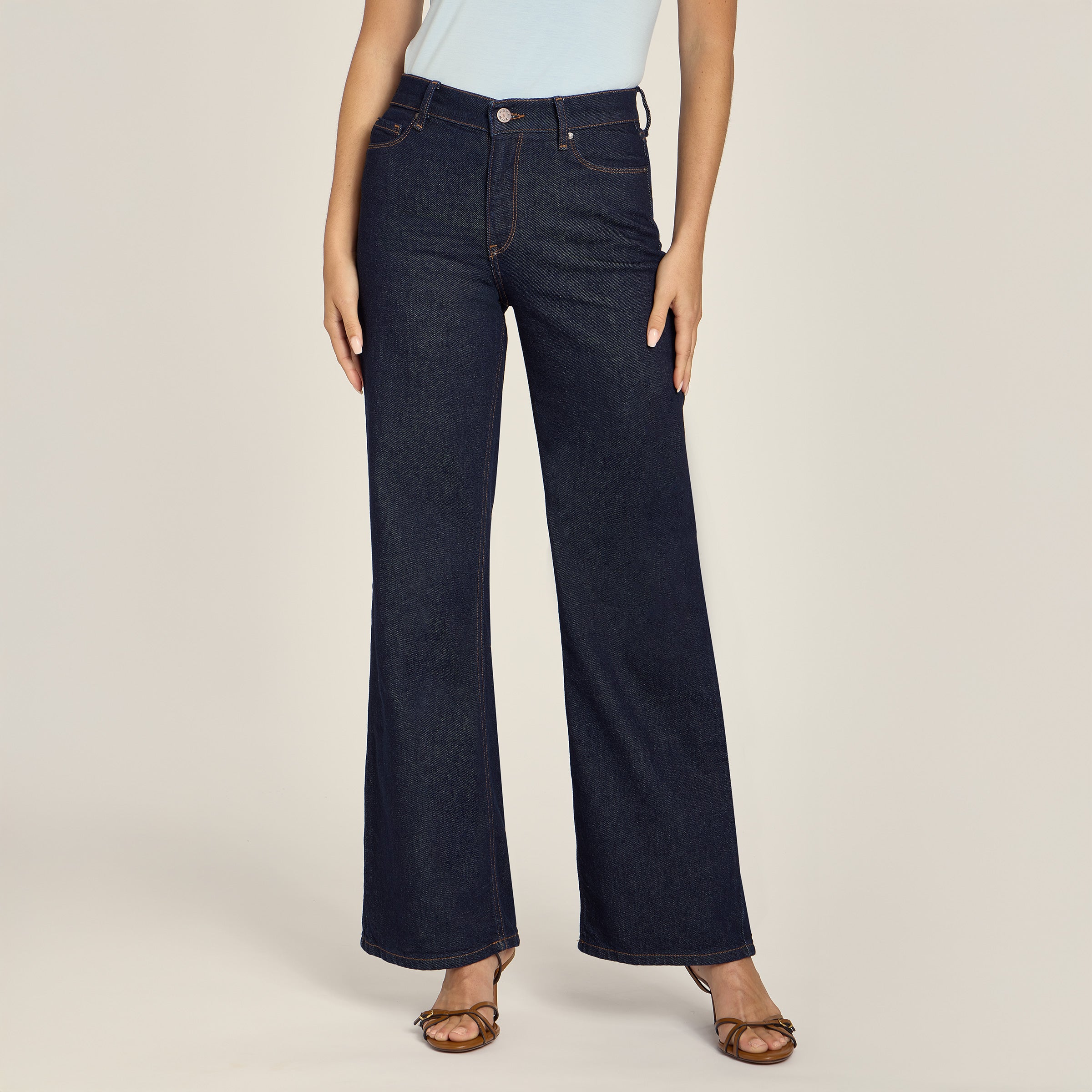 Women wearing Dark Blue High Rise Wide Leg Gilmore