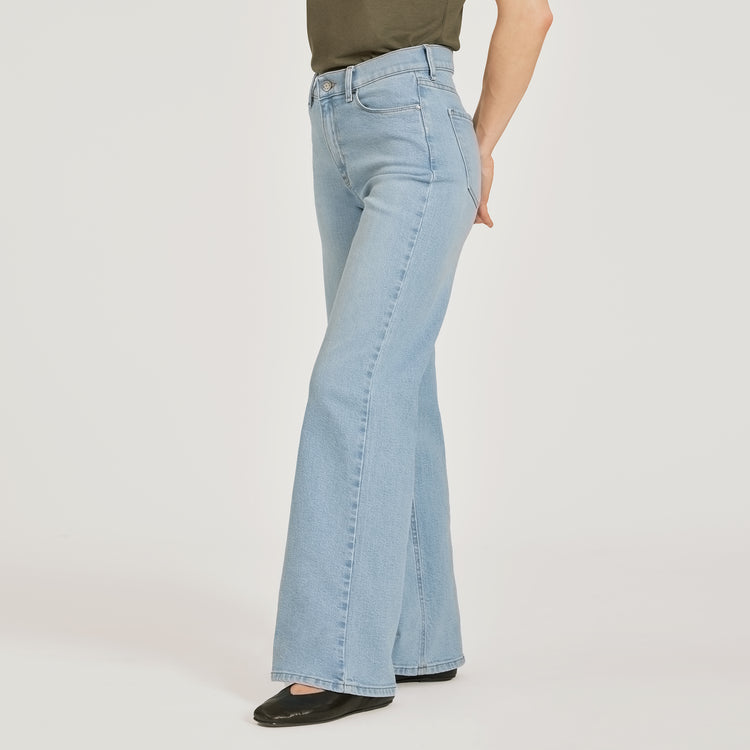 Women wearing Washed Out Blue High Rise Wide Leg Hubert
