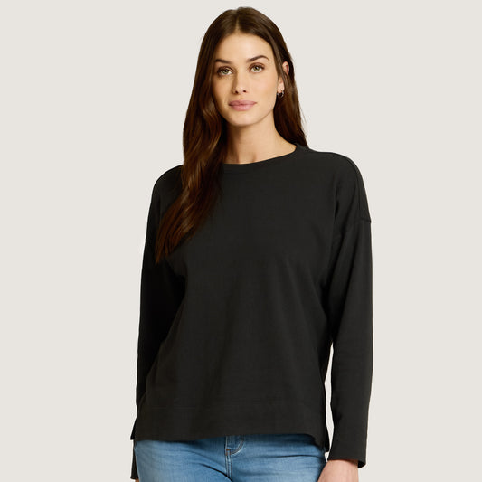 Cotton Jersey Oversized Long Sleeve Tee Vintage Black Crew tees