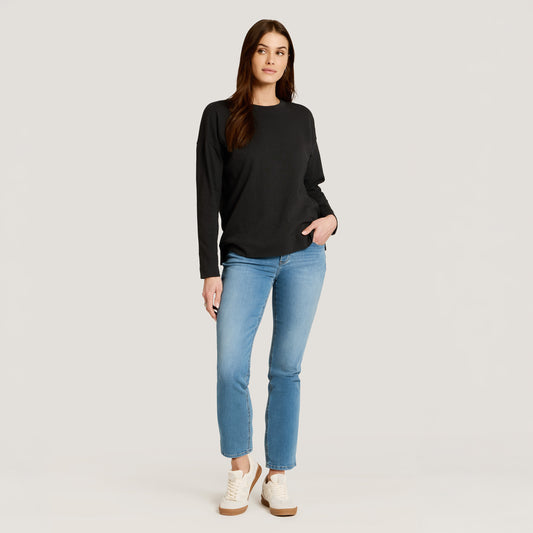 Cotton Jersey Oversized Long Sleeve Tee Vintage Black Crew tees