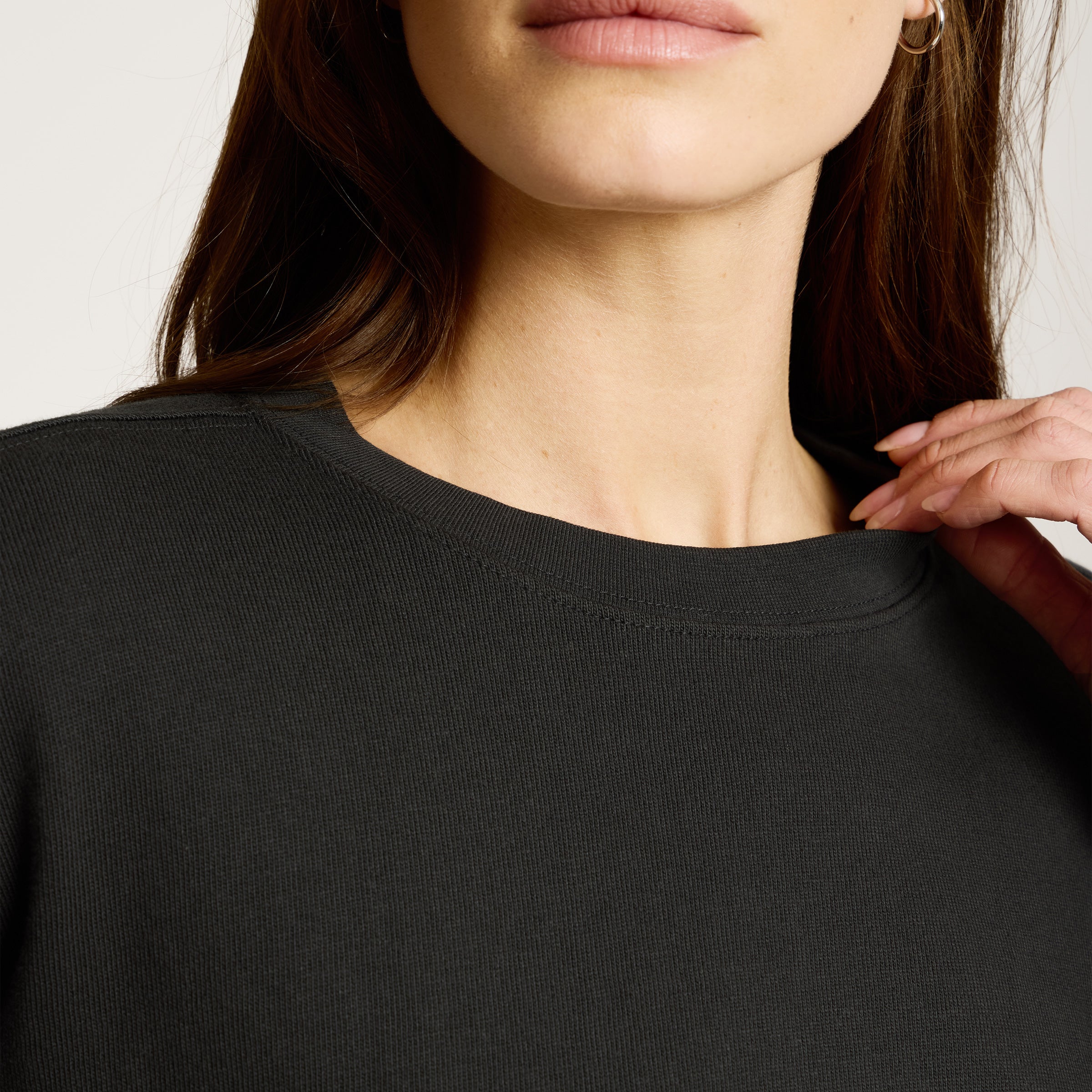 Women wearing Vintage Black Cotton Jersey Oversized Long Sleeve Tee