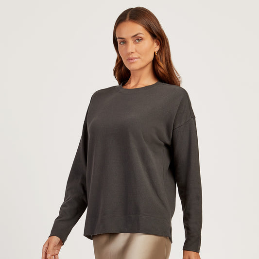 Cotton Jersey Oversized Long Sleeve Tee Gris vintage Crew tees