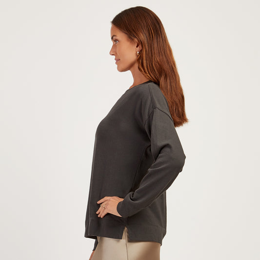 Cotton Jersey Oversized Long Sleeve Tee Gris vintage Crew tees