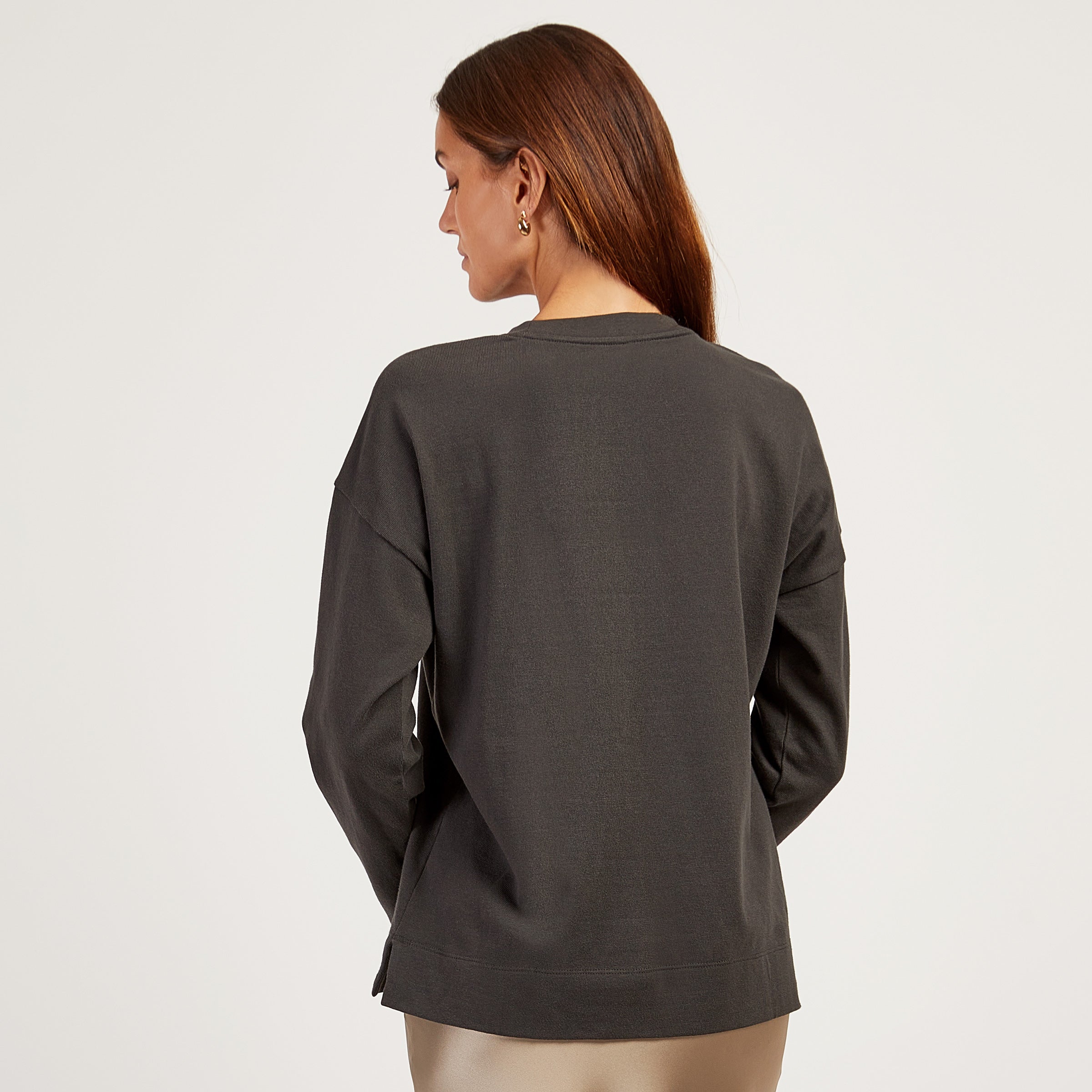 Women wearing Vintage Gray Cotton Jersey Oversized Long Sleeve Tee