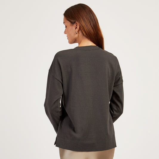Cotton Jersey Oversized Long Sleeve Tee Gris vintage Crew tees