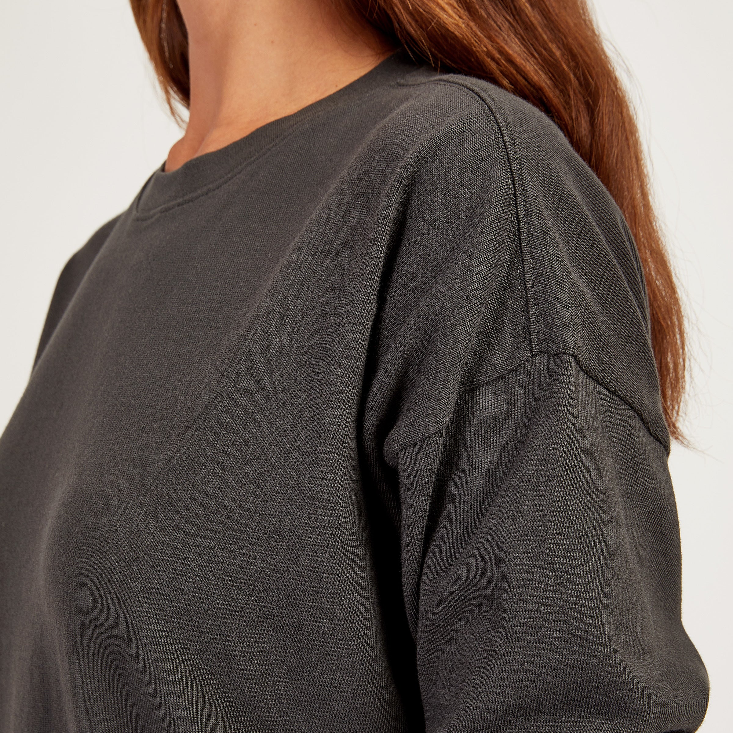 Women wearing Vintage Gray Cotton Jersey Oversized Long Sleeve Tee