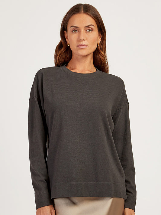 Cotton Jersey Oversized Long Sleeve Tee Gris vintage Crew tees