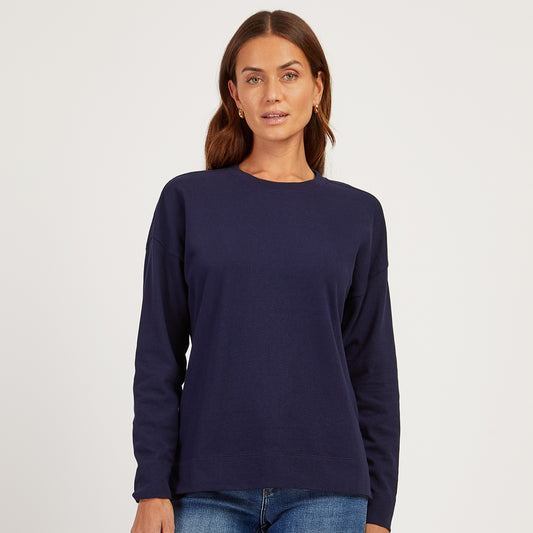 Cotton Jersey Oversized Long Sleeve Tee Azul marino vintage Crew tees