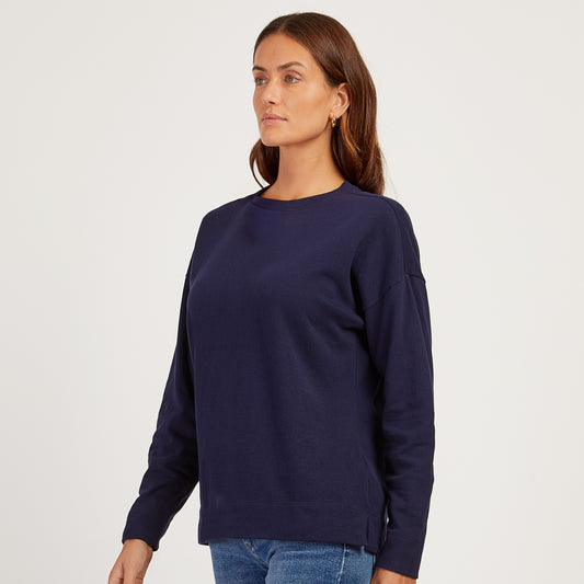 Cotton Jersey Oversized Long Sleeve Tee Azul marino vintage Crew tees